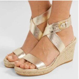 Stuart Weitzman Gold Metallic Lexia Espadrille Wedge Sandals Size 9 Like New